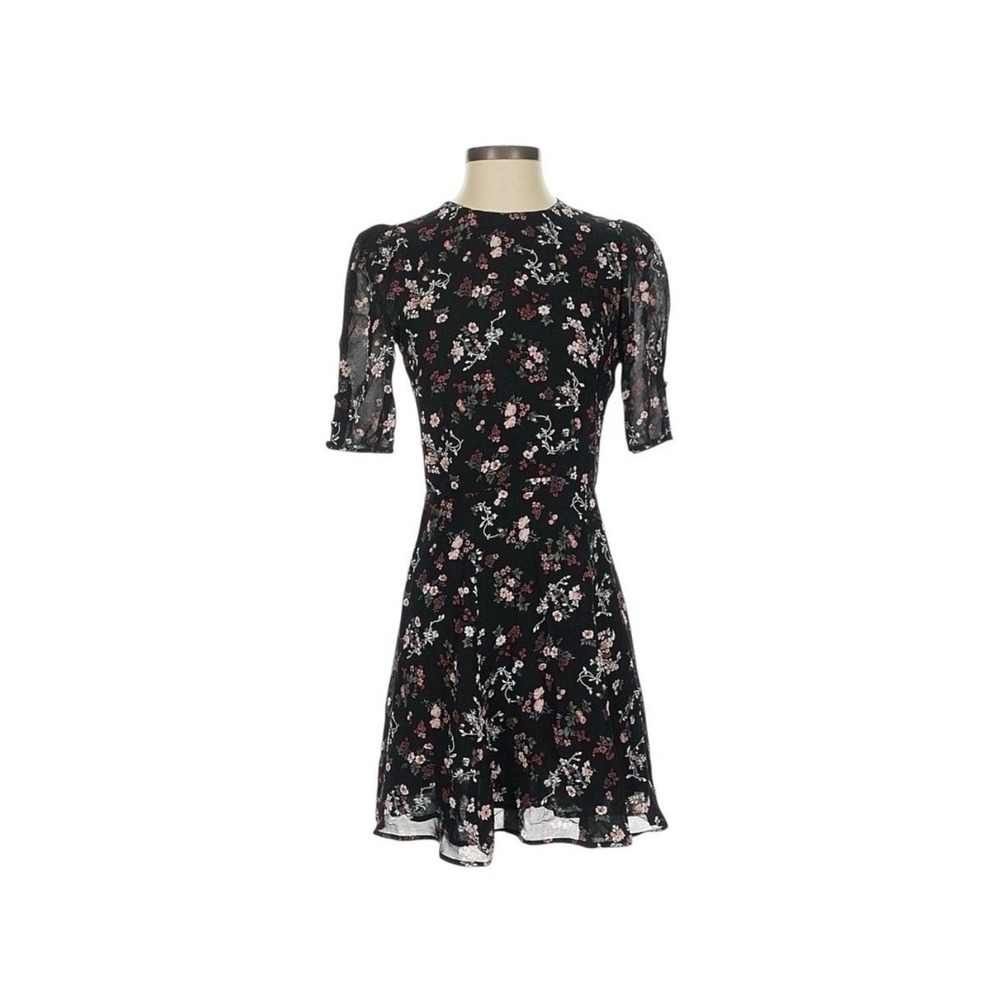 Reformation Black Floral Open Back Mini Dress Size 4 Short Sleeve Viscose USA - Picture 4 of 10